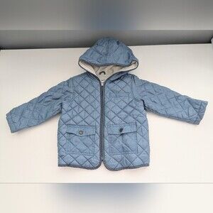 Kids (size 3T) Blue Quilted-Design Hooded Jacket w/Jersey Lining
